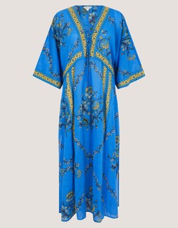 Aimee Floral Midi Kaftan Dress Blue