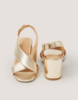 Cally Crossover Leather Block Heels Gold