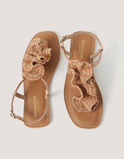 Rosa Raffia Leather Sandals Natural
