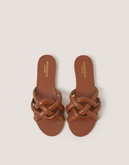 Safi Woven Leather Slide Sandals Tan