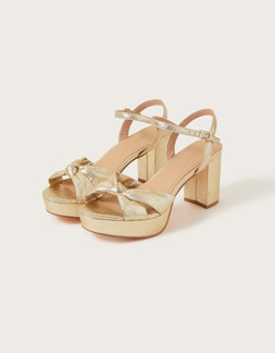 Metallic Twist Knot Platform Heels Gold