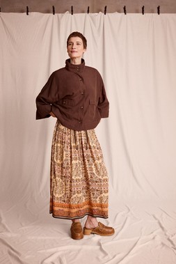 Marie Funnel Neck Linen Blend Jacket Brown