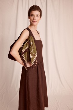 Lily Square Neck Linen Midi Dress Brown