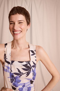 Nicolette Floral Linen Blend Midi Dress Blue