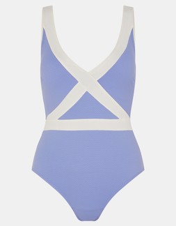 Contrast Textured Shaping Swimsuit Blue