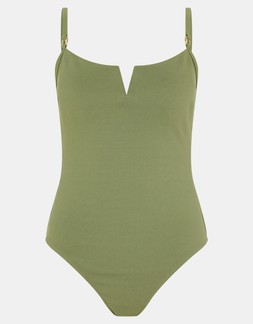 V Front Rib Shaping Swimsuit Green