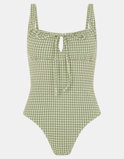Gingham Seersucker Swimsuit Green