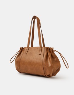 Padlock Ruched Shoulder Bag Tan