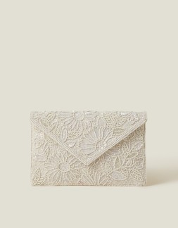 Floral Embellished Envelope Clutch Bag Silver