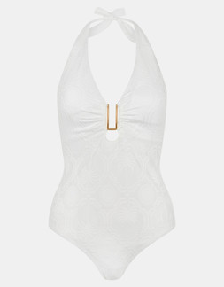 Halter Neck Shaping One Piece Swimsuit White