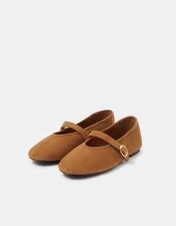 Faux Suede Mary Jane Ballet Flats Tan