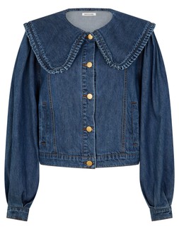Frill Collar Denim Jacket Blue