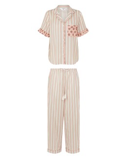 Floral Stripe Long Pyjamas Set Pink