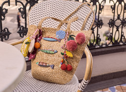 Beaded Fish Woven Basket Bag