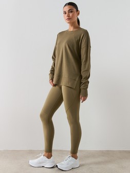 Sweaty Betty Womens Training After Class Longline Sweatshirt €115, Training Power 78 Workout Leggings - Khaki €58 at Very.ie