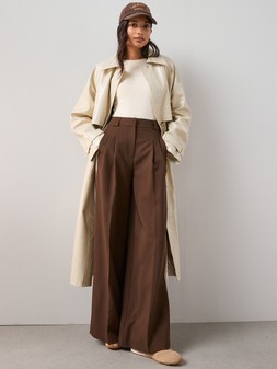 The Very Collection Faux Leather Trench Coat €95, Body Suit €20, Ponte Wide Leg Pleated Trouser €32 at Very.ie