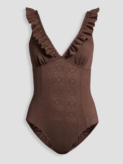 The Very Collection Shape Enhancing Broderie Detail Swimsuit - Brown €38 at Very.ie