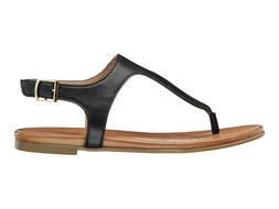 Deichmann Black Leather T-Bar Sandal