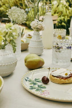 M&S SET OF FOUR FLORAL MELAMINE SIDE PLATES £16 / M&S SET OF FOUR ACRYLIC BOBBLE TUMBLER £14 / M&S SET OF TWO BOBBLE BUD CERAMIC VASES £12.50