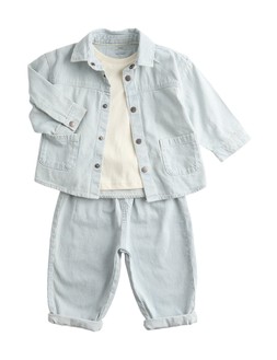 M&S 3 Piece Pure Cotton Blue Ticking Striped Outfit (0-3 Years) £28