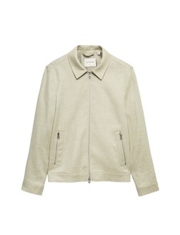 M&S Autograph Linen Blend Performance Harrington Jacket, Light Olive, £89