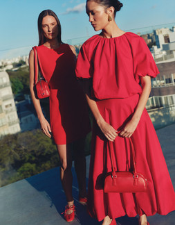 M&S Collection Bubble Hem Top £29.50, Bubble Hem Skirt £39.50, Red Shift Dress £35, Red Bag £39.50, Ballerina Shoe £29.50