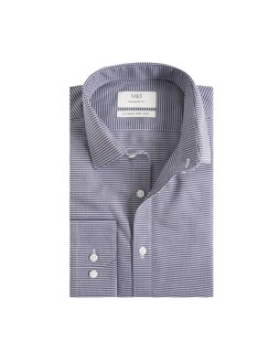 M&S Collection Regular Fit Ultimate Non Iron Textured Shirt Navy Mix £40