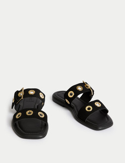 M&S SONYA BLACK EYELET SLIDES £45 (2)