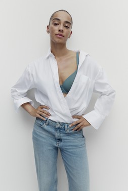 M&S Flexifit Non Wired Full Cup Bra A-E £22, M&S Autograph Pure Cotton Collared Relaxed Shirt £49.50, Wide Leg Jeans £35 (2)